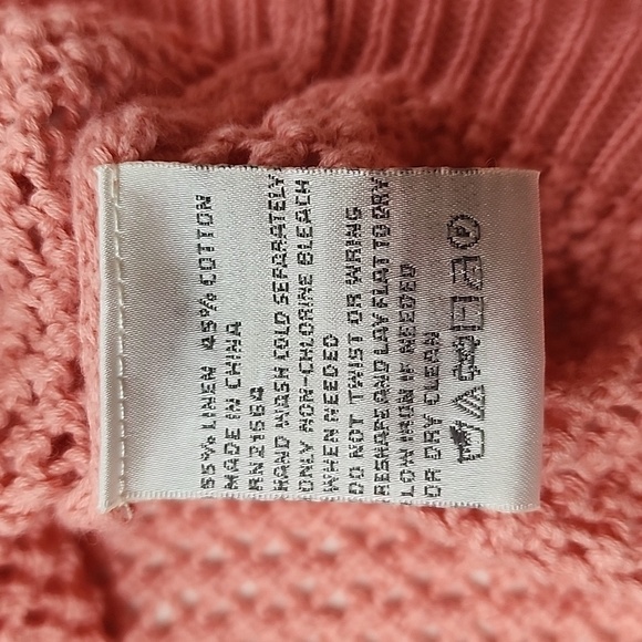 Shirt 469 Large Crochet Pink Linen/Cotton Hooded Kangaroo Pocket Pullover - Picture 3 of 8